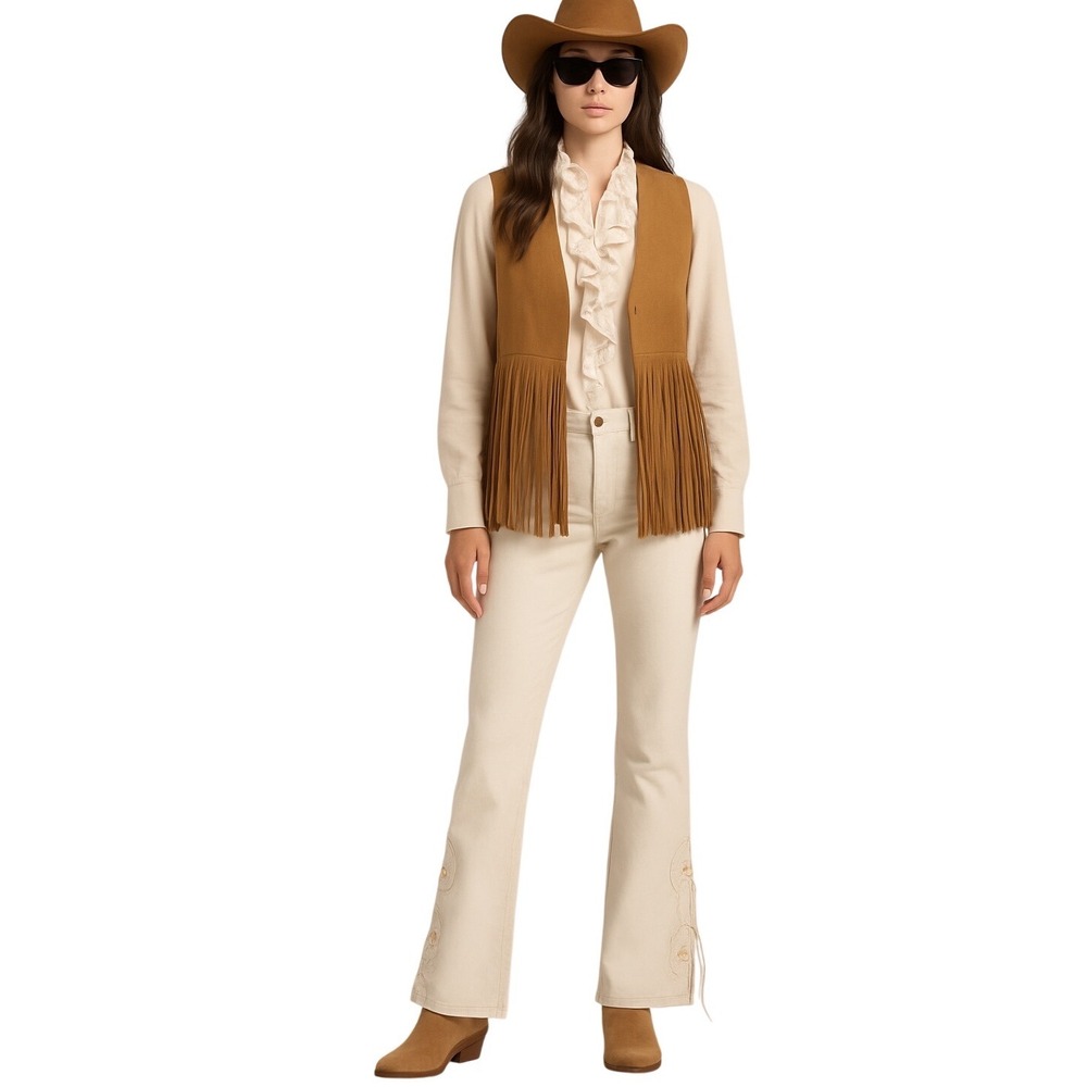 Ralph Lauren women's y2k vintage western cream bootcut equestrian fringe pant 12